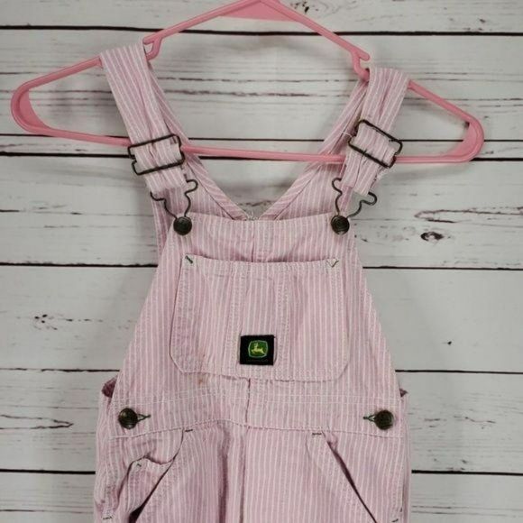 John Deere Girls Vintage Y2K Pink  White Striped Overalls‎ Pants Size 5 - Picture 2 of 6